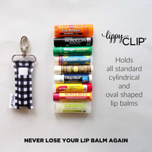 Load image into Gallery viewer, Rainbow Hearts on Black LippyClip® Lip Balm Holder
