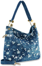 Load image into Gallery viewer, Pearl Studded Distressed Denim Hobo
