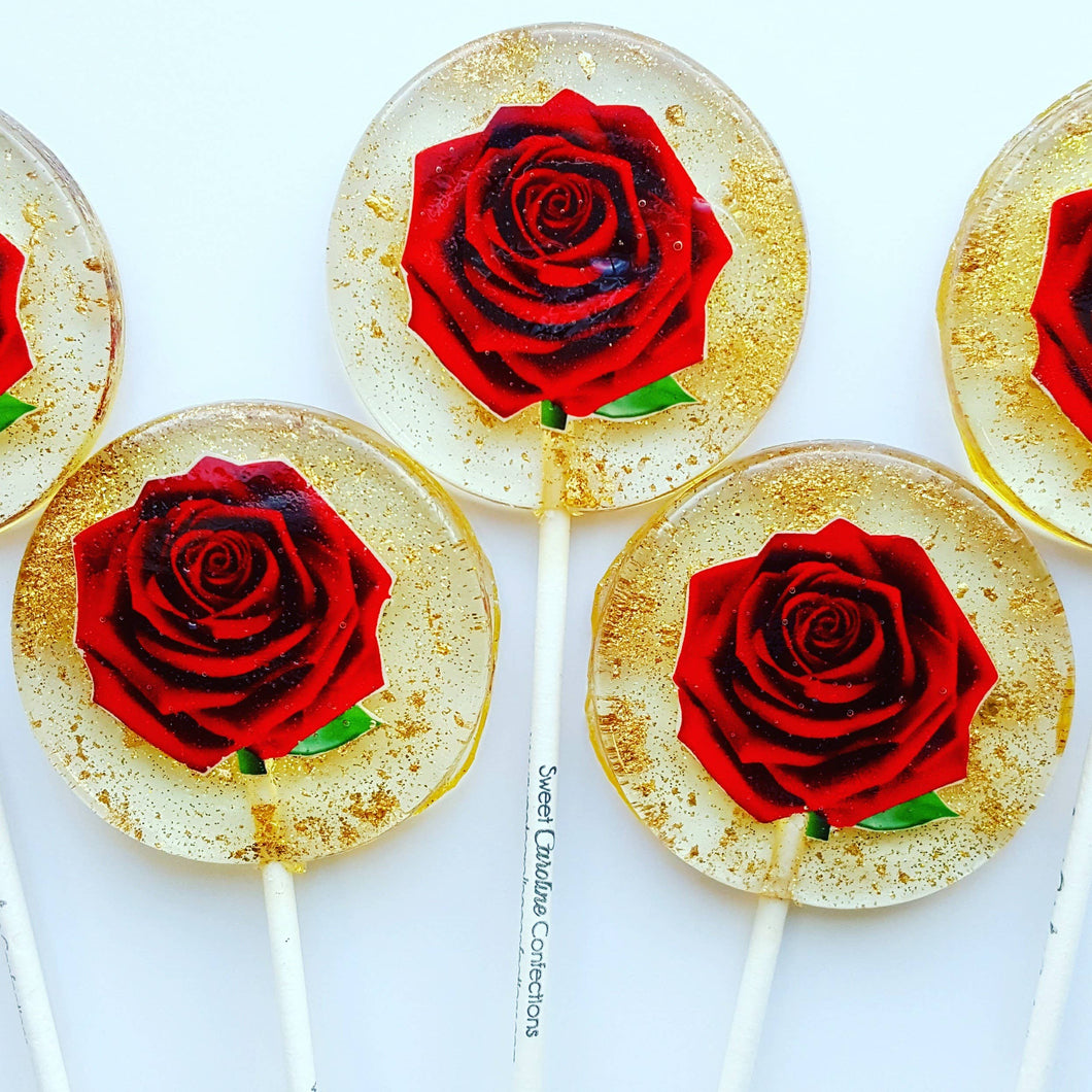 Red Rose Lollipops, Strawberry, 10/Case - VEGAN