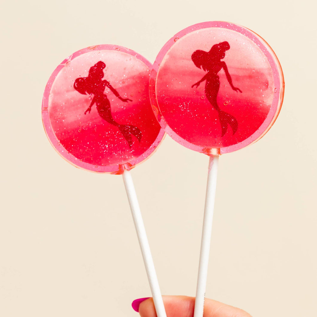 Pink Mermaid Lollipops, Raspberry Flavor, 10/Case -VEGAN